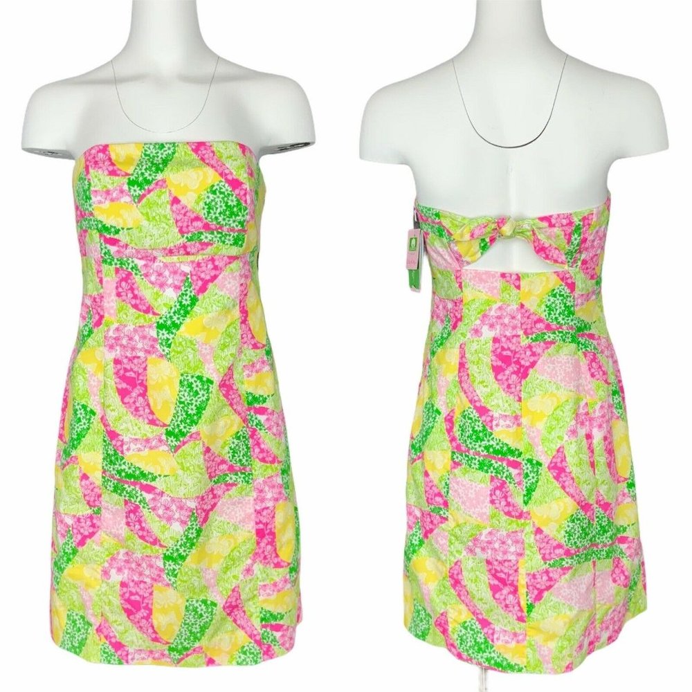Lilly Pulitzer Franco Dress 6 Multi-Color Strapless Mini Floral Wing Ding Print
